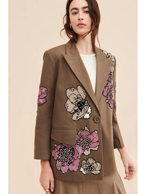 Anthropologie Dhruv Kapoor Floral Embellished Blazer